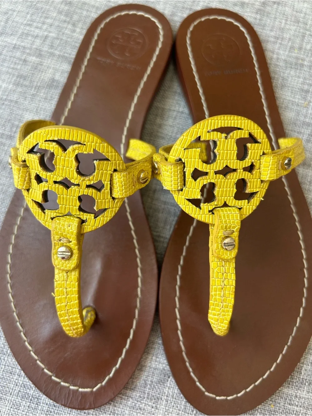 Tory Burch Yellow Mini Miller Leather Thong Sandals